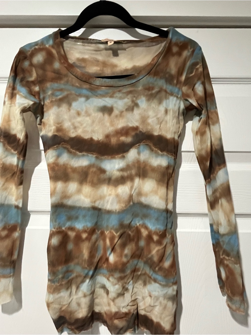 cha cha vente Brown & Light Blue Tie-Dye Mesh Long Sleeve Top